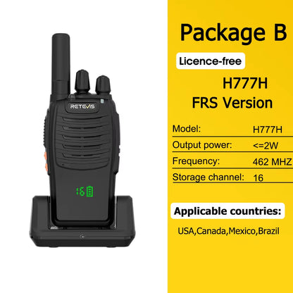 H777H Walkie Talkie Hidden Display Two-Way Radio 1Or 2 PCS Walkie-Talkie PMRFRS Communication Radio Portable for Camping