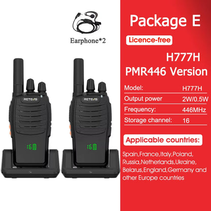 H777H Walkie Talkie Hidden Display Two-Way Radio 1Or 2 PCS Walkie-Talkie PMRFRS Communication Radio Portable for Camping
