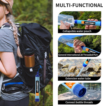 Personal Water Filter, Straw Water Purifier System, Outdoor Portable Water Filter Straw, Emergency Survival Gear for Hiking Camping Accessories Travel Fishing Emergency Preparedness